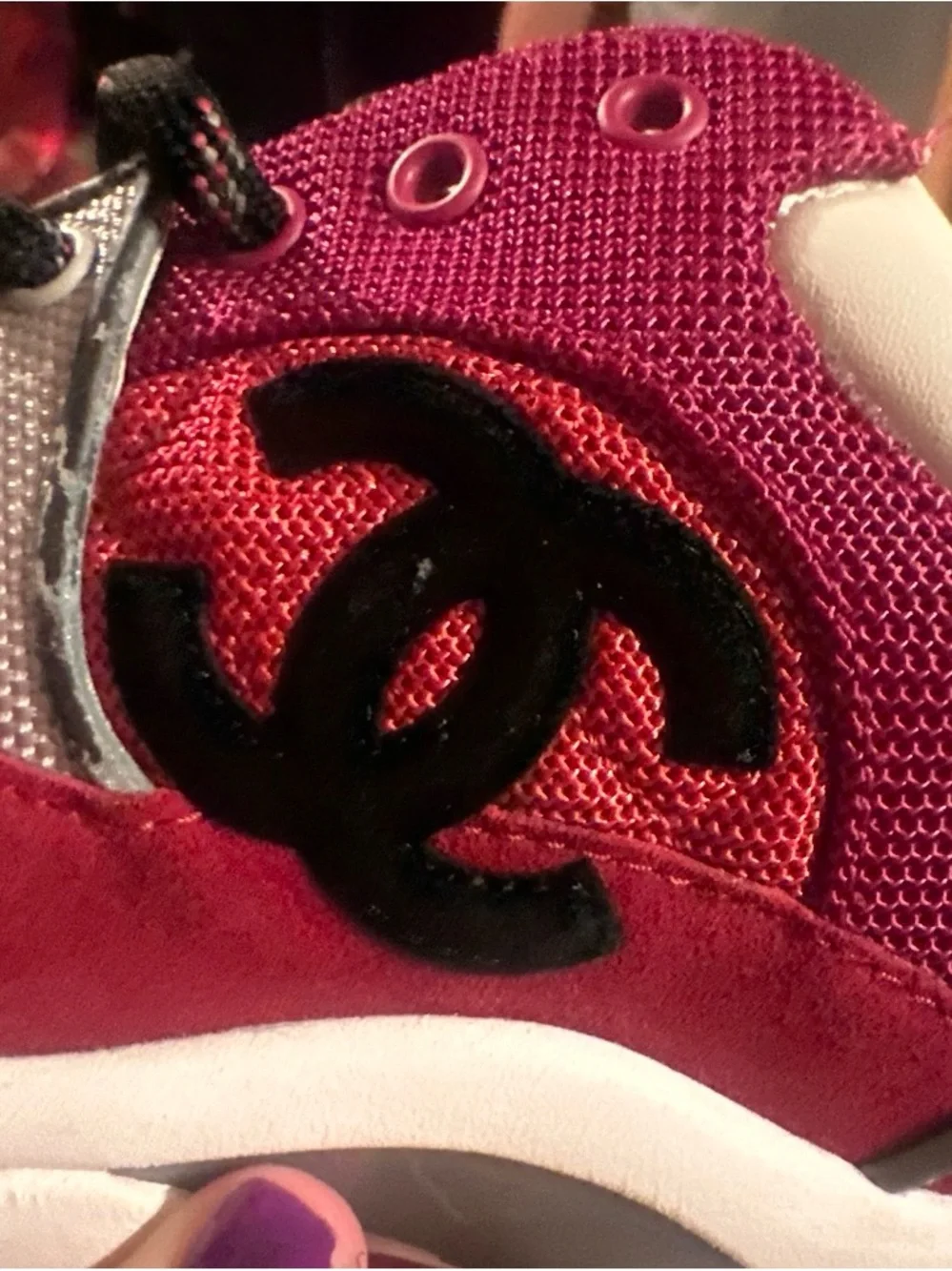 CHANEL Magenta Suede & Mesh Chunky Sneakers